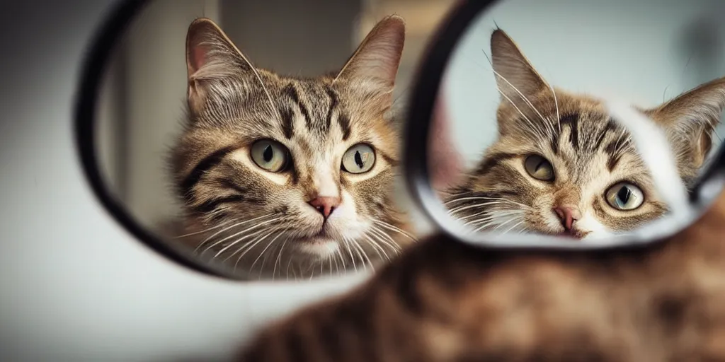 Image similar to cat looking in mirror