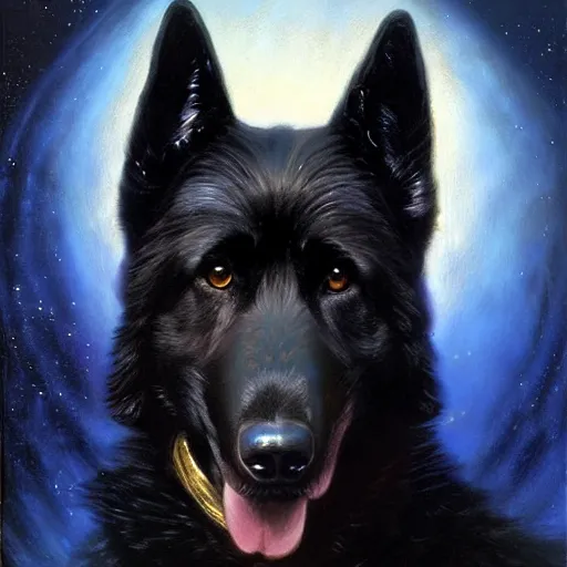 Prompt: a portrait of a man black german shepard dogman canine star trek the next generation. highly detailed painting by gaston bussiere, craig mullins, j. c. leyendecker, furry