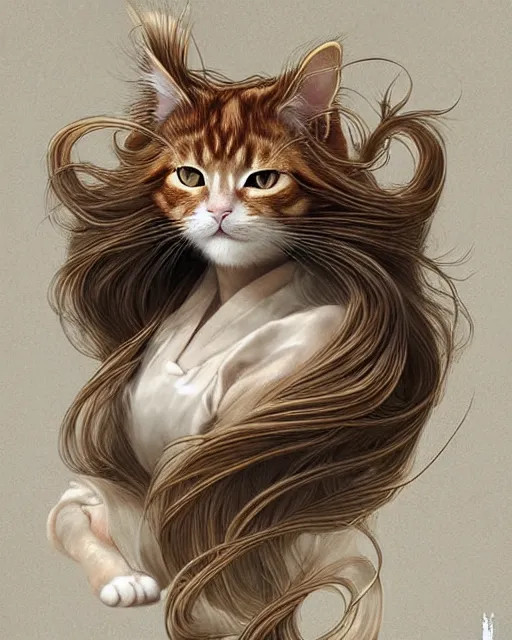 Image similar to intricate japanese carved porcelain with gilding long hair fluffy ginger cat portrait, celestial overgrowth, photorealistic, elegant, artgerm, peter mohrbacher