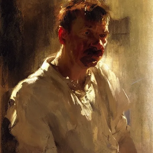 Image similar to portrait of a sad barney rubble, by jeremy mann, anders zorn.