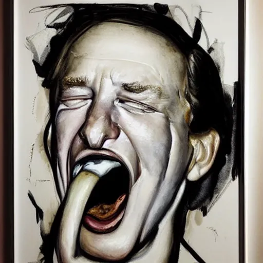 Image similar to donald trump licking a burger with his tongue out, art by jenny saville detailed, sharp, smooth