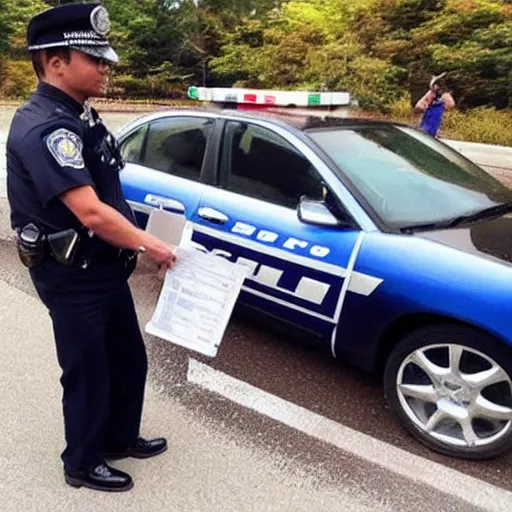 Image similar to shiba is given a speeding ticket by a cop for being too cool