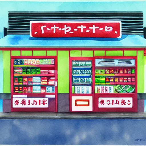 Image similar to japanese convenience store by me kyeoung lee, watercolor,