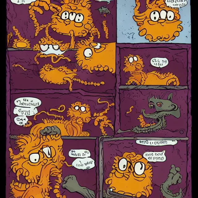 Image similar to eldritch lovecraftian garfield crying at odie's grave