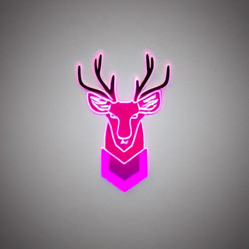 Image similar to logo for corporation that involves deer head, symmetrical, retro pink synthwave style, retro sci fi, neon lighting