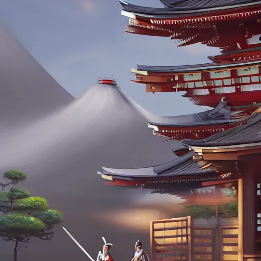 Prompt: samurai ninja japanese homes landscape digital art, ultrarealistic, irina french, heraldo ortega, mandy jurgens hajime sorayama greg rutkowski trending on artstation masterpiece golden ratio 8 k 1 5 0 mpx