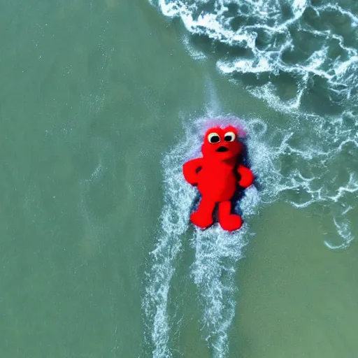 Image similar to cnn news footage of elmo being washed up on shore, view from above, tv