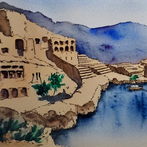 Image similar to watercolor kurdish destination, highly detailed, 4 k