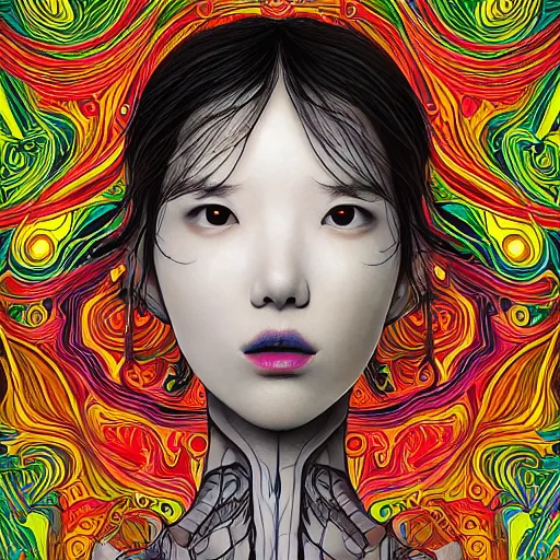 Image similar to the portrait of an absurdly beautiful, graceful, elegant, and sophisticated young kpop girl made of bulbs of garlic, an ultrafine detailed illustration by james jean, intricate linework, bright colors, final fantasy, behance contest winner, vanitas, angular, altermodern, unreal engine 5 highly rendered, global illumination, radiant light, detailed and intricate environment