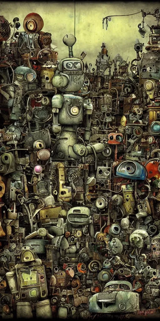 Image similar to a robot junkyard scene by alexander jansson