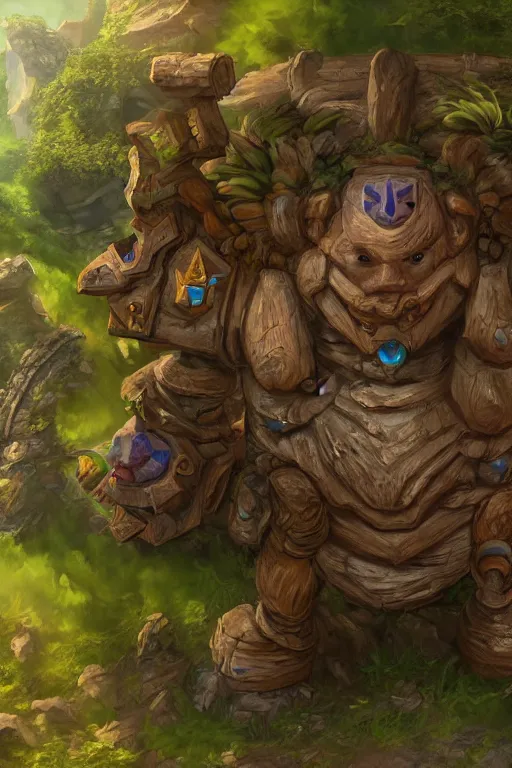 Image similar to zelda fantasy art giant golem troll wood rock greeble gemstone, global illumination ray tracing hdr fanart arstation by sung choi and eric pfeiffer and gabriel garza and casper konefal