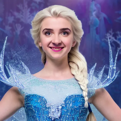 Image similar to Mikhaila Peterson as elsa in live action disney frozen, 8k resolution, full HD, cinematic lighting, award winning, anatomically correct