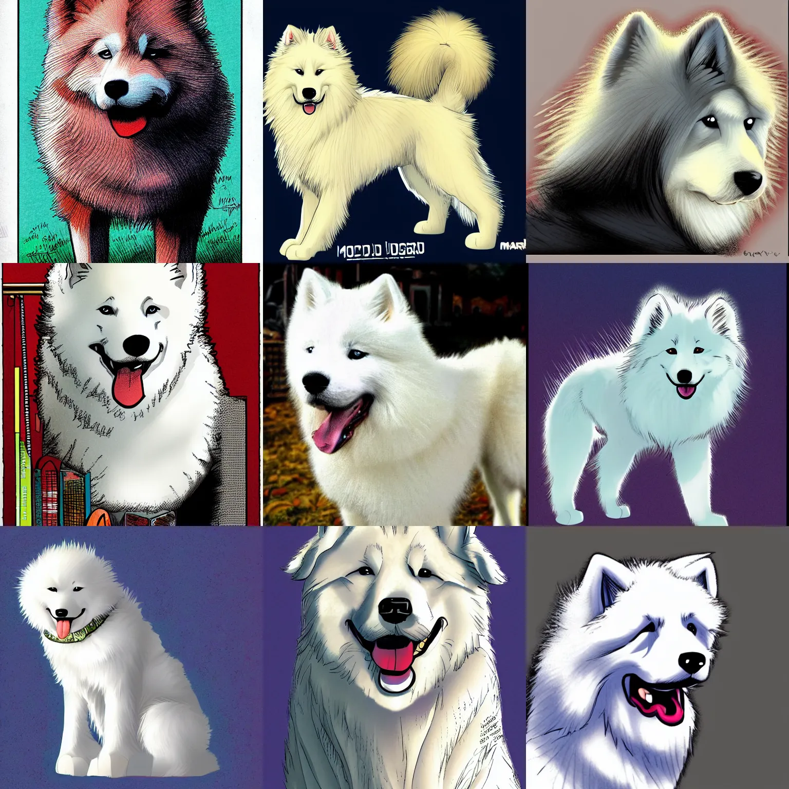 Prompt: samoyed dog, colored, by marvel comics