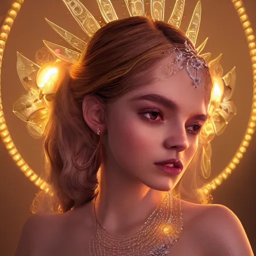 Prompt: portrait of fairy princess, glowing, ornate and intricate jewelry, jaw dropping beauty, glowing background lighting, white accent lighting, fairy tale, hyper detailed, 4 k octane render