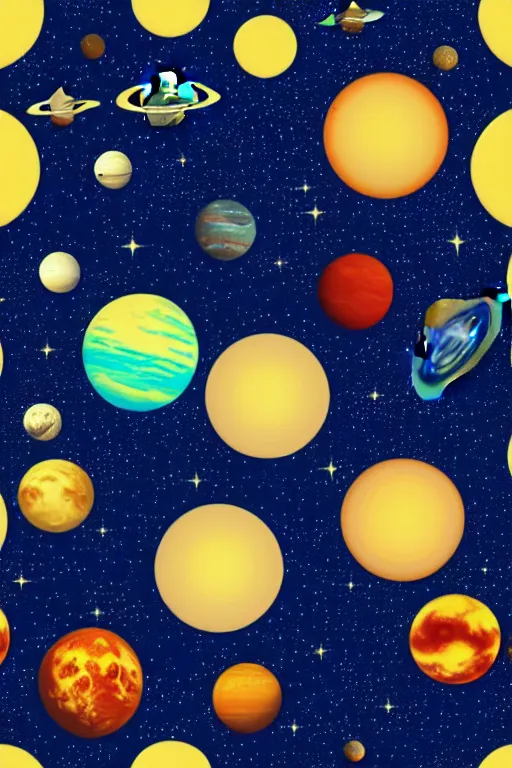 Prompt: seamless 2 d pattern of stunning planets and outer space, designed by edward hopper, award winning graphic design, 8 k, 4 k