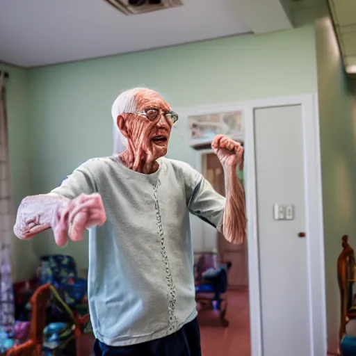 Image similar to elderly man dabbing, nursing home, canon eos r 3, f / 1. 4, iso 2 0 0, 1 / 1 6 0 s, 8 k, raw, unedited, symmetrical balance, wide angle