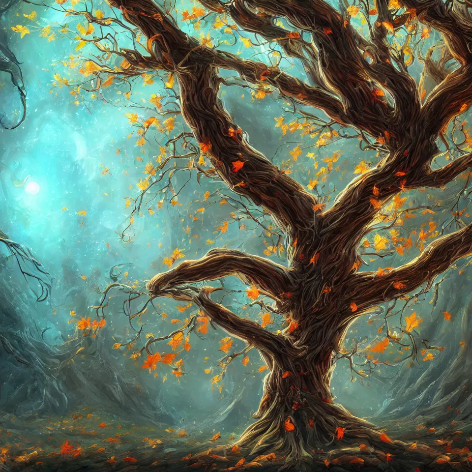 Image similar to tree of life, beautiful autumn spirit, digital art, concept art, fantasy art, highly detailed, hd wallpaper, artstation, deviantart, abeyance