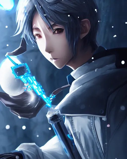 Prompt: a portrait of anime prince casting ice - ball and shoot it, cyberpunk concept art, trending on artstation, highly detailed, intricate, sharp focus, digital art, 8 k