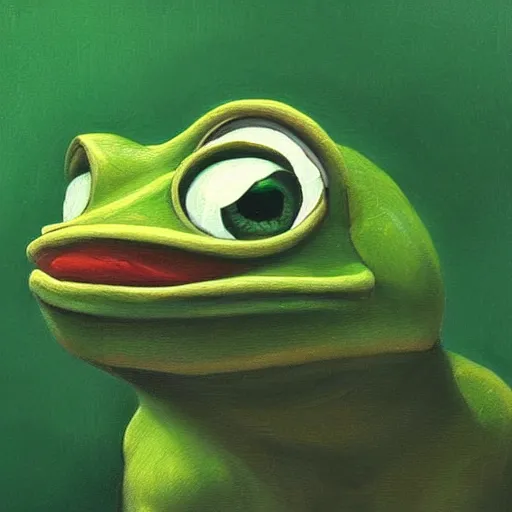 Prompt: a portrait of pepe the frog, in the style of bouguereau, detailed oil painting