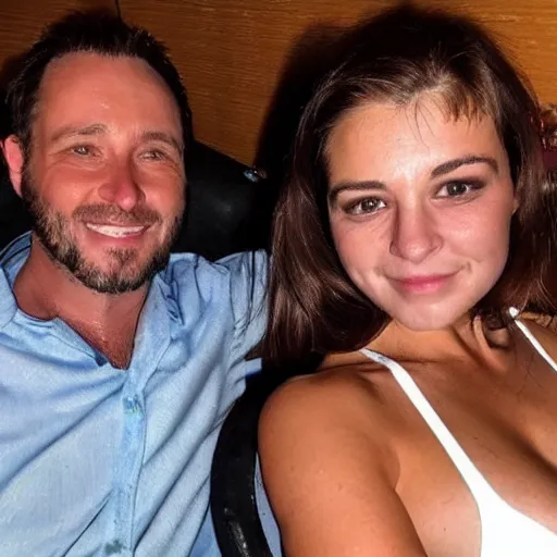 Image similar to photo of a 4 0 year old man that looks young for his age dating a very attractive 2 2 year old woman wearing a bikini. they are at a high end club.