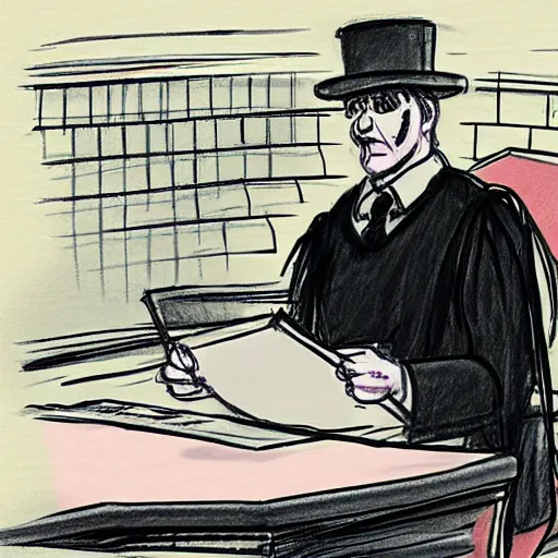 Image similar to court room sketch of the hamburglar testifying in court