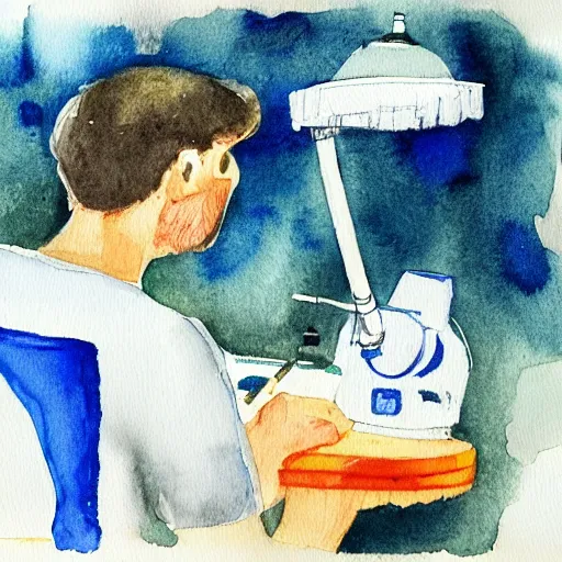 Image similar to doctor performing surgery on a rocket, watercolor painting