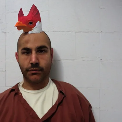 Image similar to prisoner wearing one chicken head