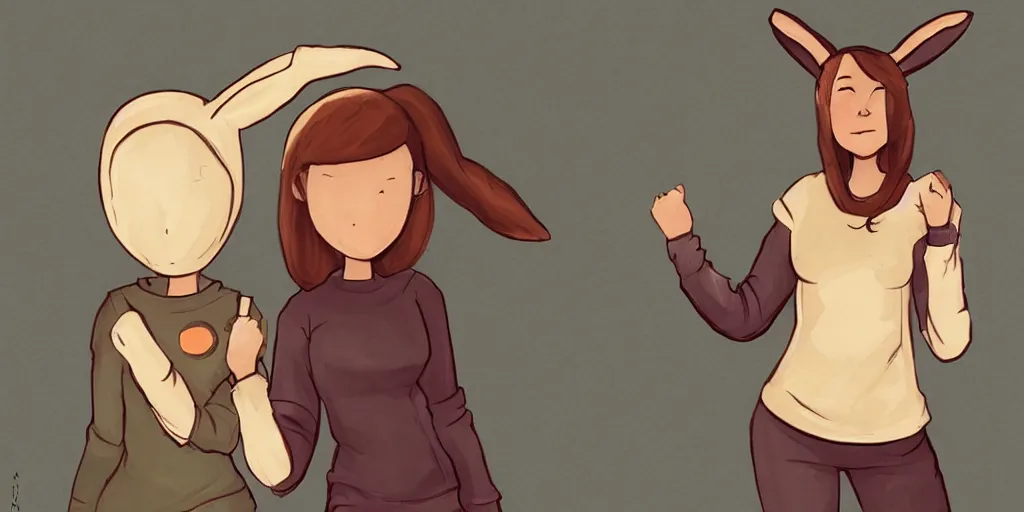 Image similar to women, dark skin, ginger, cartoon, sweatshirt, concept art, concept art, bunny ears,