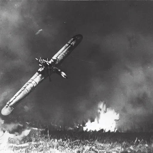 Prompt: ww 2 photo of a stuka dive bomber going up in flames
