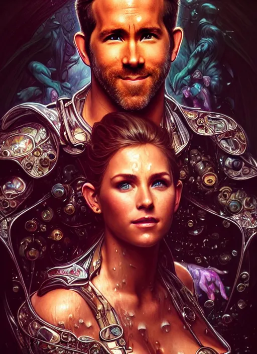 Prompt: portrait of ryan reynolds, d & d, wet, shiny, fantasy, intricate, elegant, hyper detailed, ultra definition, photoreal, artstation, unreal engine rendered, concept art, smooth, sharp focus, illustration, art by artgerm and greg rutkowski and alphonse mucha and garis edelweiss