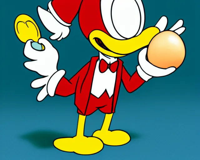 Image similar to photo of an extremely cute Dagobert McDuck Scrooge McDuck from ducktales holding egg, wide angle, super highly detailed, professional digital painting, artstation, concept art, smooth, sharp focus, no blur, no dof, extreme illustration, Unreal Engine 5, Photorealism, HD quality, 8k resolution, cinema 4d, 3D, beautiful, cinematic, art by artgerm and greg rutkowski and alphonse mucha and loish and WLOP