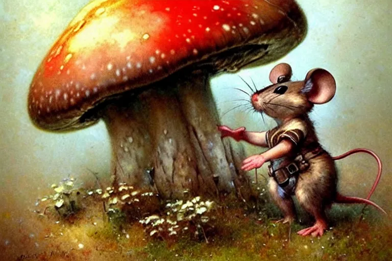 Prompt: adventurer ( ( ( ( ( 1 9 5 0 s retro future mouse in forrest of giant mushrooms. muted colors. ) ) ) ) ) by jean baptiste monge!!!!!!!!!!!!!!!!!!!!!!!!! chrome red