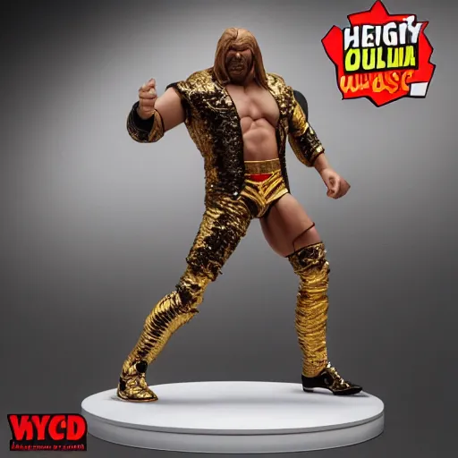 Image similar to Full body shot of a highly detailed flexible Triple H vinyl plastic figurine as a villain, white background, 3d, high quality, depth of field, high contrast, 8k, concept art, smooth, sharp focus, highly detailed, wrestling, WWE