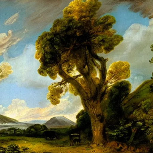 Prompt: new zealand landscape painting, oil painting by thomas gainsborough, hudson river school