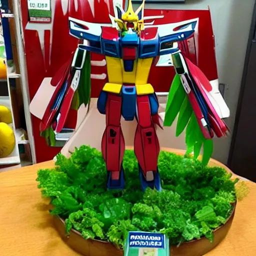 Prompt: gundam made of fruits