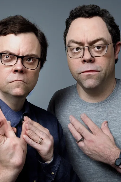 Prompt: portrait photo of dwight schrute and joe lo truglio