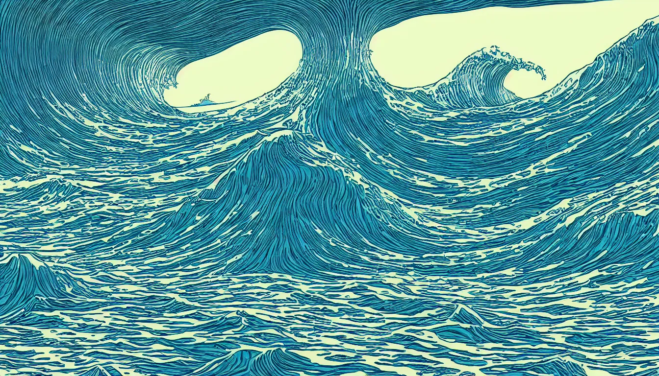 Image similar to ocean wave, land in sight by Kilian Eng, minimalist, detailed