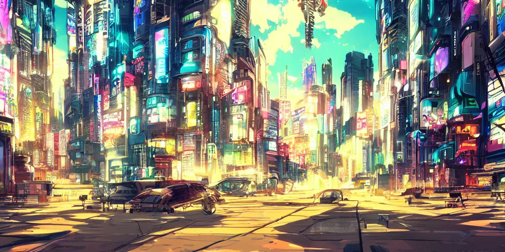 Prompt: Beautiful anime cyberpunk city