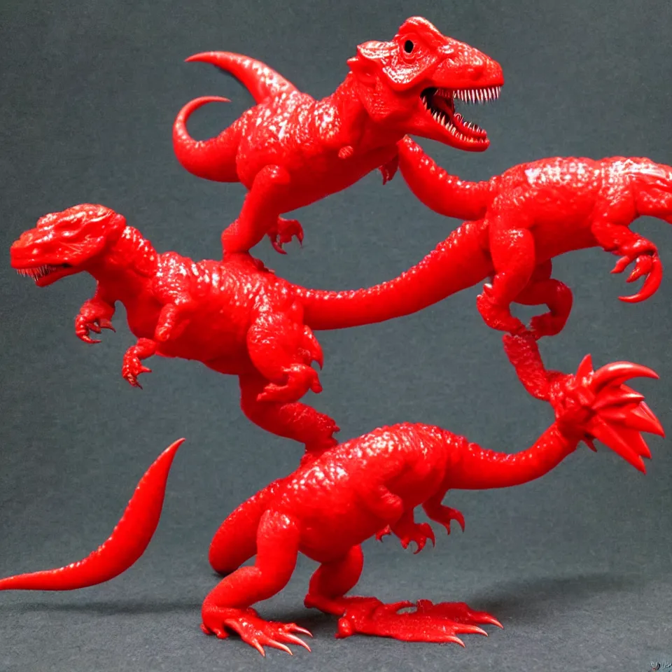 Prompt: a small, glossy, red blank, cute, chibi t - rex kaiju japanese sofubi, promo shot