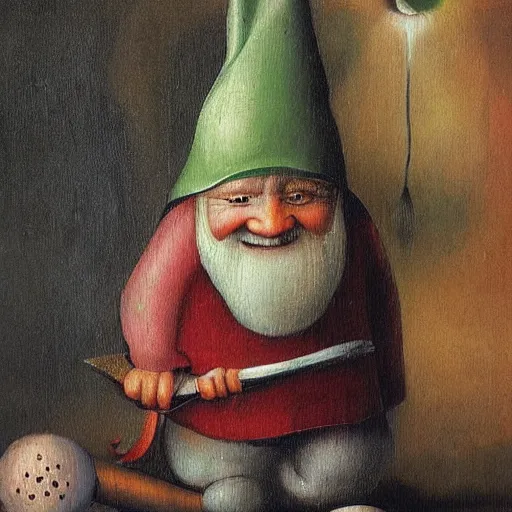 Image similar to a gnome becomes gnome, detailed oil painting by hieronymus bosch