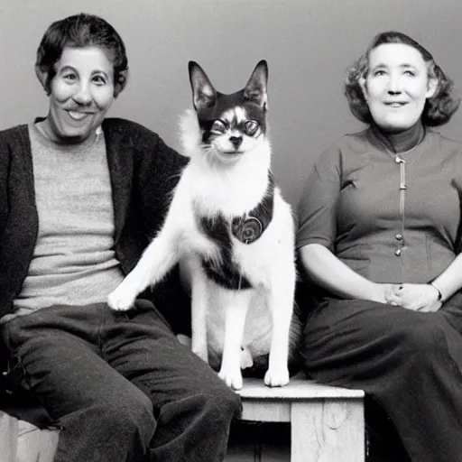 Image similar to man, woman, dog, cat