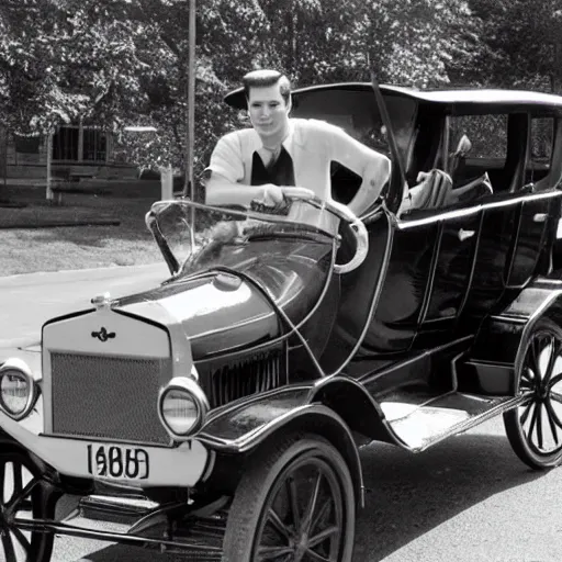 Prompt: Archie Andrews driving a red Ford Model T