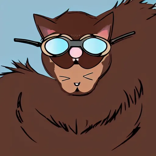 Image similar to cat person with goggles, anime style, brown fur