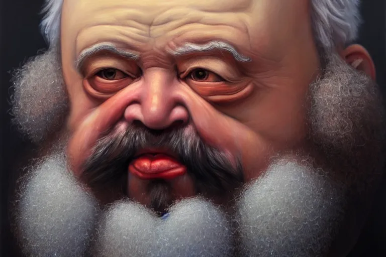 Image similar to ( ( a beautiful 8 k photorealistic masterpiece oil - painting ) ( close up ) and ( zoom out ) ( of ( karl marx with osteogenesis imperfecta ) ( shouting to a dwarf ( angry ) ) ) ( hyperrealism ) ( 1 6 k ) ( trending on artstation )