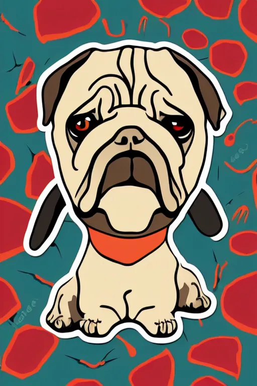 Image similar to Pug as a serial killer, sticker, colorful, illustration, highly detailed, simple, smooth and clean vector curves, no jagged lines, vector art, smooth