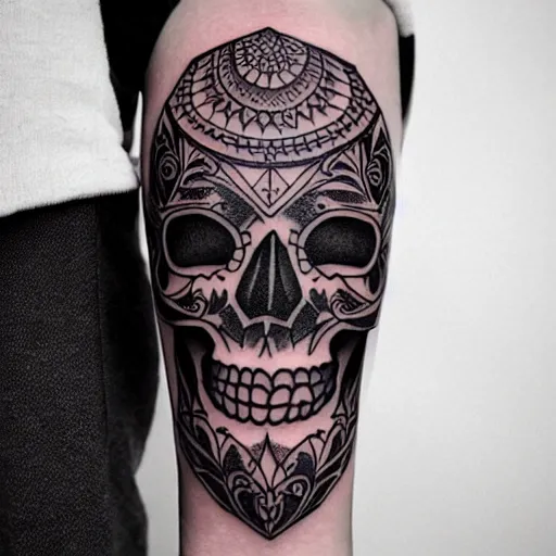 Image similar to tattoo design, stencil, tattoo stencil, traditional, a world famous tattoo of a geometric skull