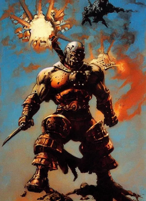 Prompt: iron saint, strong line, eerie color, beautiful! coherent! by frank frazetta, by brom