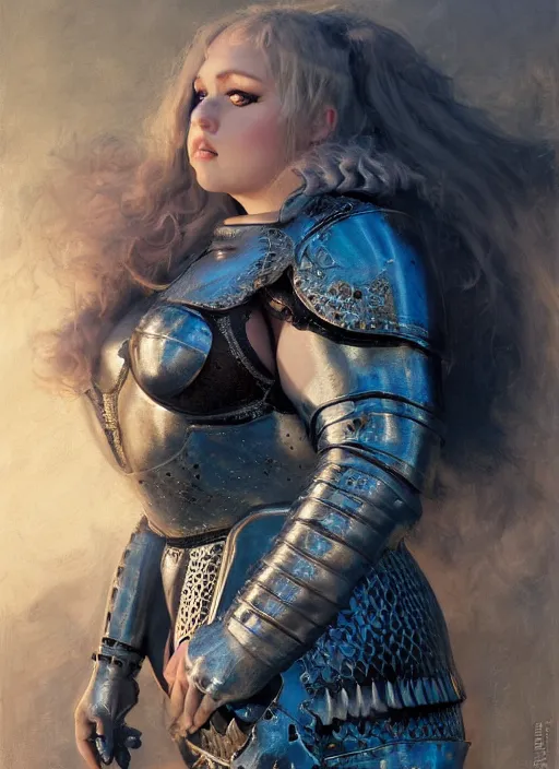 Prompt: beautiful blue - eyed bbw plumper big girl erika xstacy wearing tiny black medieval armour, detailed by gaston bussiere, bayard wu, greg rutkowski, giger, maxim verehin, greg rutkowski, masterpiece, sharp focus, cinematic lightning