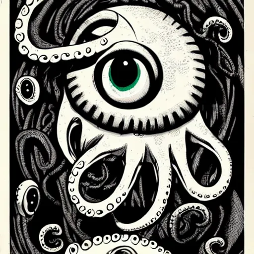 Prompt: giant eyeball monster with octopus tentacles, dnd art