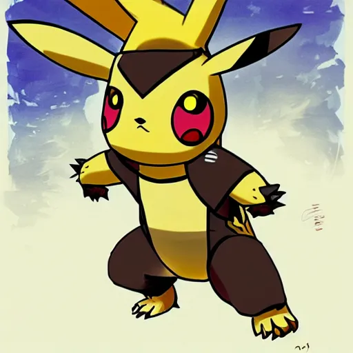 Image similar to Pikachu as a Dungeons and Dragons monster, concept illustration by Tyler Jacobson